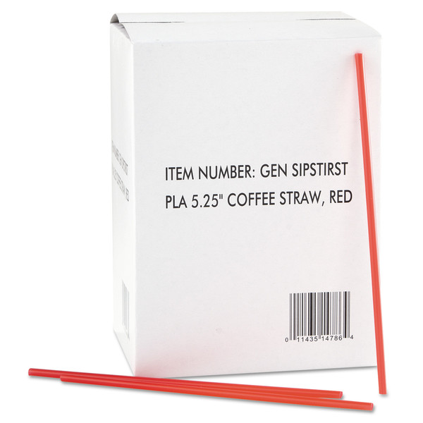 Gen Coffee Stirrers, Red/White, Plastic, 5 1/4", PK10000 GENSIPSTIRST